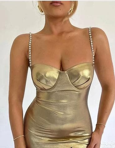 hugo haljine: Duga svečana haljina sa sjajnim metalik efektom i bretelama ukrašenim — 2