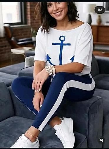 oysho komplet trenerke: Ženski dvodelni set – majica i trenerka, mornarski stil - Gornji deo — 4
