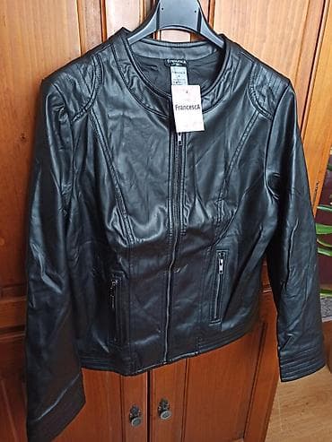 doca torbe: Ženska kožna jakna FrancescA – crna - Model: bez kragne (okrugli — 2