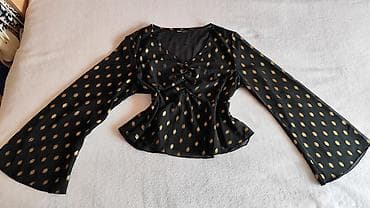 pull and bear patike: Elegantna bluza sa zlatnim tačkama - Brend: SHEIN - Model: crna bluza — 5