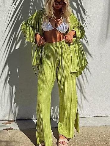 lanene pantalone cena: ♦️Damski plisirani komplet – košulja i pantalone
✅2999 din — 3