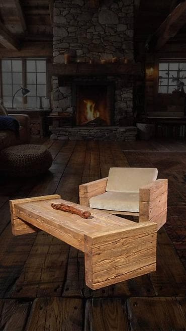 Stilski nameštaj: Fotelja od RUSTIČNE grede Jele, tretirana prirodnim uljem. Za — 8