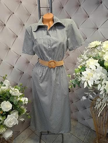 sandale s platformom: Košulja-haljina sa prugama - Kroj: klasična košulja-haljina, midi — 2