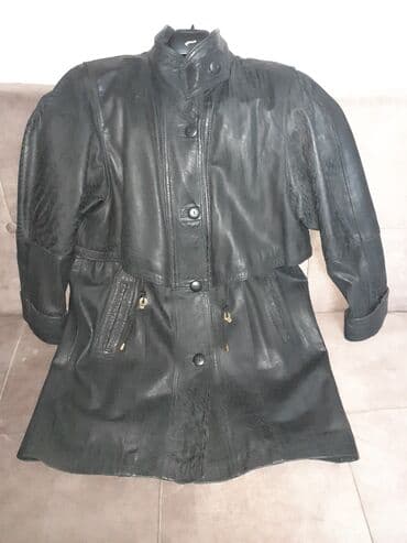 Košulje, bluze i tunike: Ženska kožna jakna/kaput, crna, dužine do sredine butine. - — 2