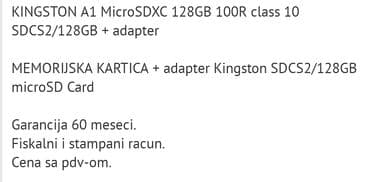 Memorijske kartice za kamere: Memorijska kartica 128 GB,nova,garancija 60 meseci,saljemo postom — 4