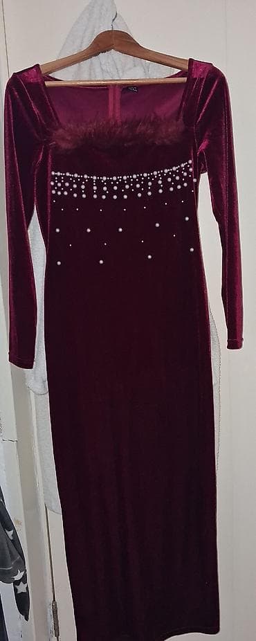 Elegantna duga haljina od baršuna – SHEIN - Boja: duboka bordo/merlot