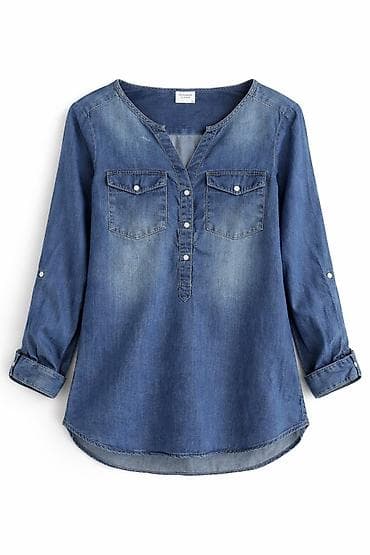 samolepljive etikete: Ženska teksas košulja – casual model - Materijal: mekani teksas — 1