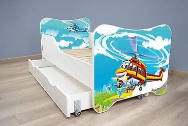 trosedi na razvlacenje forma ideale: Dečiji krevet za dečake 160x80 cm Happy Kitty + fioka Helicopter - — 1