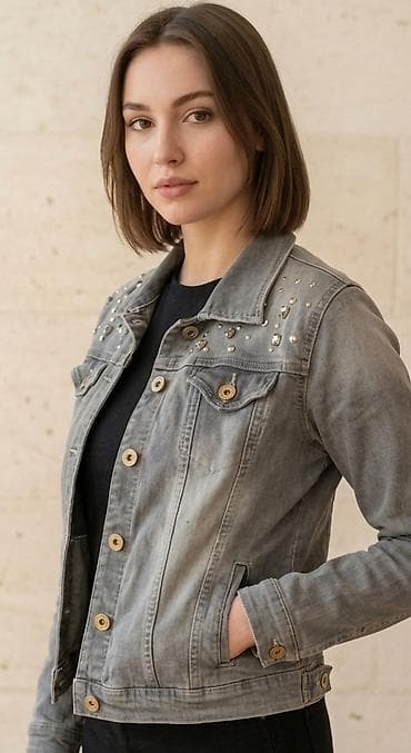 nutriplus vitamin c: Ženska teksas jakna sa nitnama - Klasičan kroj sa kragnom i dugmadima — 1