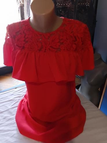 bluze svecane: Crvena haljina sa čipkom i karnerom - Elegantna koktel/večernja — 8