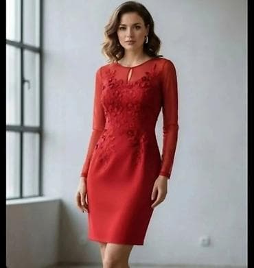 Elegantna crvena koktel haljina - Kroj: uska silueta do iznad kolena