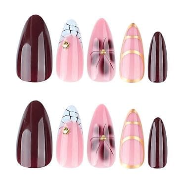 set za negu noktiju: Set presovanih noktiju – kolekcija „Bordo & Puder Pink“ sa — 5