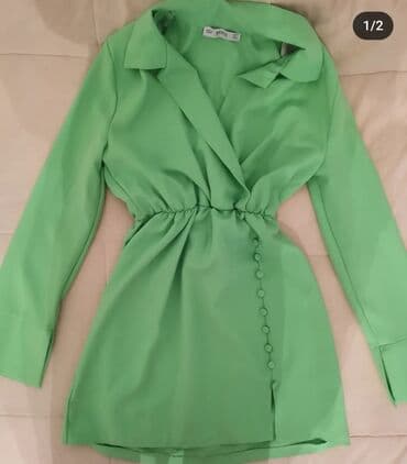 duge leprsave haljine: M (EU 38), color - Green, Cocktail, Long sleeves — 1