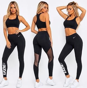 Kompleti: Ženske sportske helanke NIKE i sportski grudnjak – crni set za trening — 2