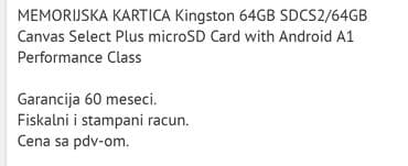 Memorijske kartice za kamere: Memorijska kartica 64 GB,nova,garancija 60 meseci,saljemo postom — 4