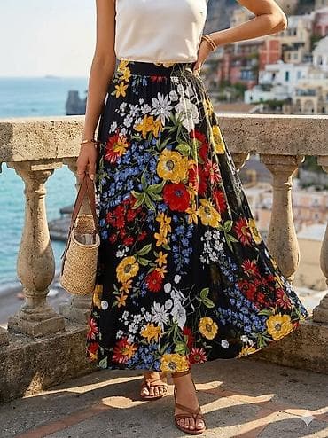 bershka suknje: Dugačko žensko maksi suknja sa cvetnim printom - Dizajn: raskošan — 1