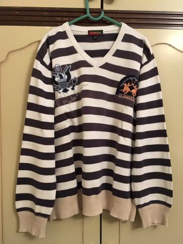 sweatshirt h m: Odličan, kao nov La Martina džemper, M veličina, beli sa teget prugama — 1