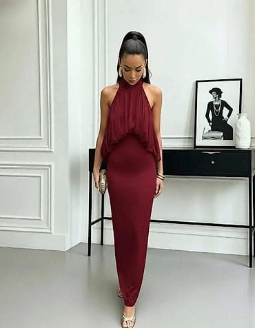 Haljine: Elegantna duga haljina bez rukava sa visokim izrezom i drapiranim — 2