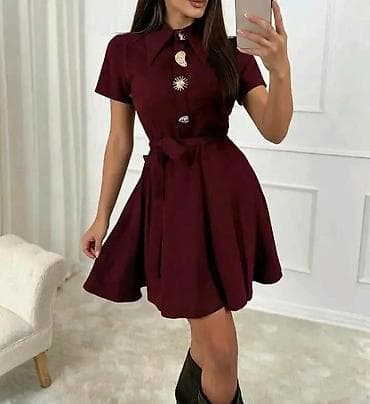 retro patike: Ženska kratka haljina sa kragnom i kratkim rukavima - Silueta: A-kroj — 4