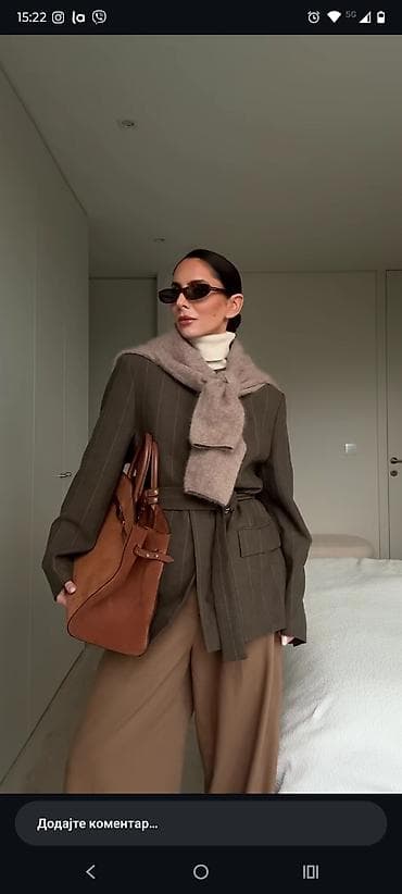 ZARA ženski blejzer sa kaišem – pepito pruge, bez revera - Model