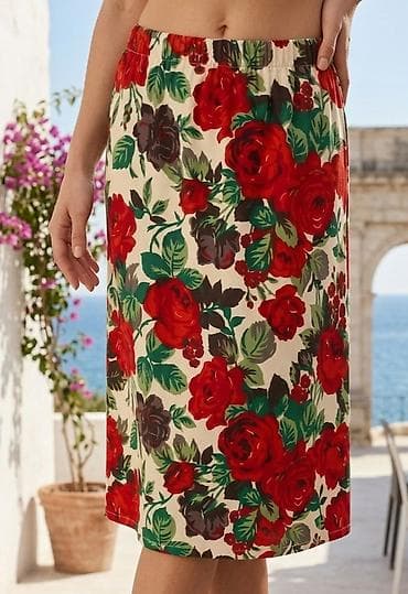 Suknje: Ženska suknja sa cvetnim printom - Kroj: ravna silueta do kolena - — 1