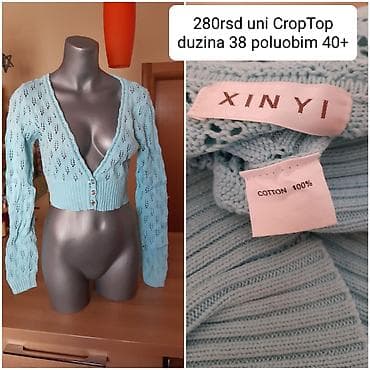 Džemperi, kardigani: Plavi pleteni crop top kardigan – XINYI - Materijal: 100% pamuk - — 1