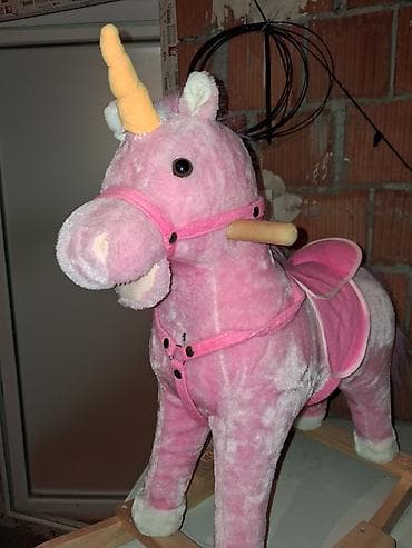 pinki goffredo: Plišani njihajući jednorog – drvena klackalica - Prelepi ružičasti — 3