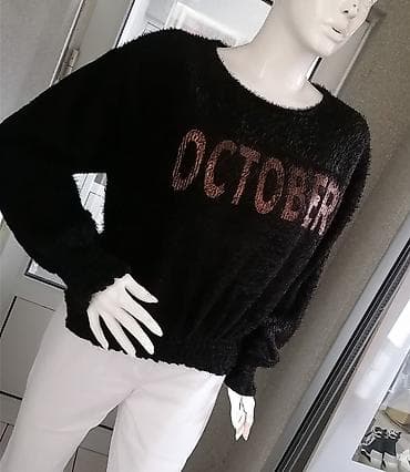 jesen tempere: Ženski pleteni džemper “OCTOBER” - Boja: crna sa sjajnim natpisom — 2