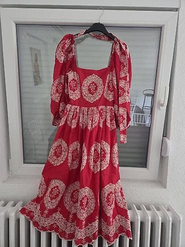 paket m: Crvena letnja haljina MAXIMA, veličina S. - Model: midi/duža, kružna — 4