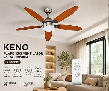 KENO plafonski ventilator sa daljinskim – model KE-63CR - 5 drvenih