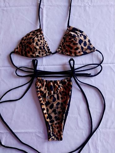pantalone sa prorezom: Dvodelni kupaći kostim – leopard print - Model: trouglasti bikini sa — 3
