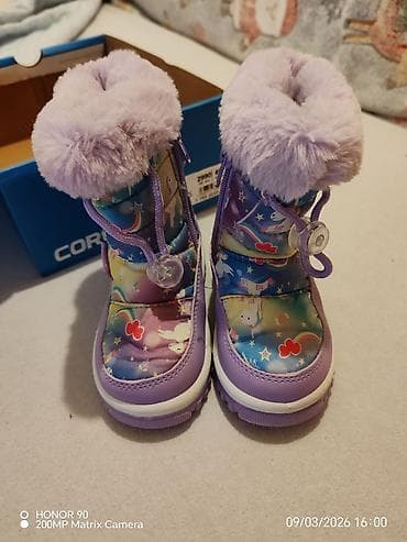 dm patike za vodu: Dečije zimske čizmice – ljubičaste, šareni print (jednorog, zvezdice — 1