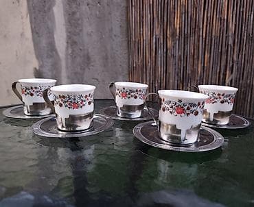 komplet inventar za kafic: Set od 5 šoljica za kafu/espreso sa tacnama - Materijal: bela — 2