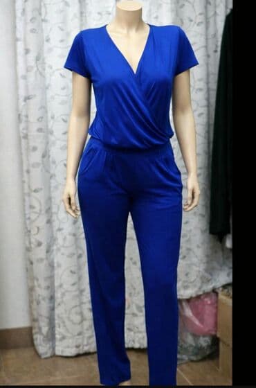 Suknje: Ženski kombinezon – kraljevsko plava boja - Model sa kratkim rukavima — 1