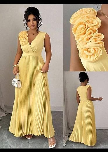 bez helanke: Elegantna duga haljina u nežno žutoj boji - Model: duga plisirana — 1