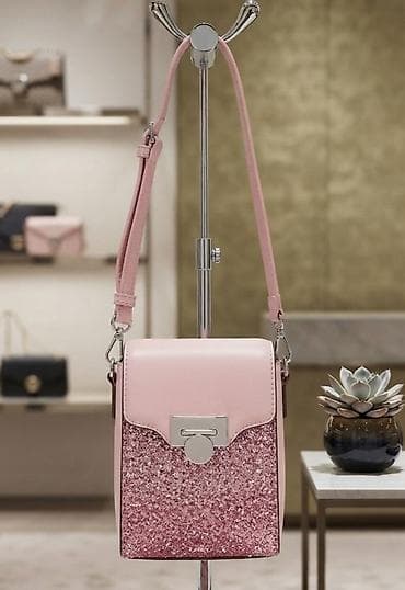 parfois sat: Ružičasta crossbody torbica sa šljokicama - Kompaktna, vertikalna — 1