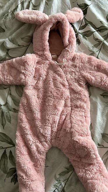 kombinezoni uski: Bebi zimsko odelo sa kapuljačom – roze pliš — 1