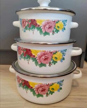 Čaše: Set emajliranih šerpi – 3 dela - Dimenzije: 16 cm, 18 cm, 20 cm — 1