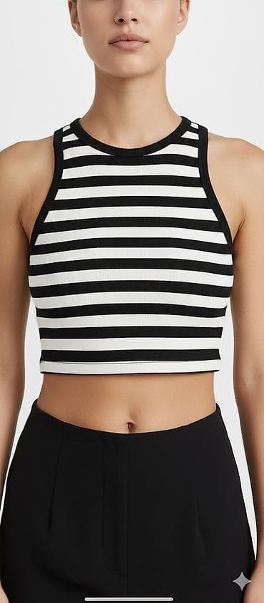 Ženski prugasti crop top bez rukava - Model: uski, skraćene dužine