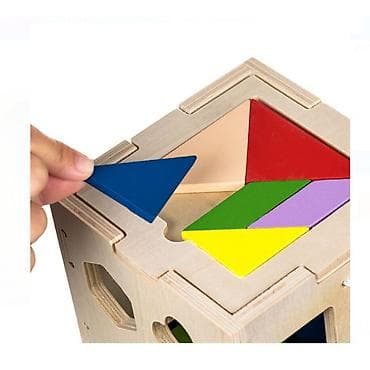 Kocke za decu: Drvena edukativna kocka – sorter oblika i tangram 2-u-1 - Materijal — 4