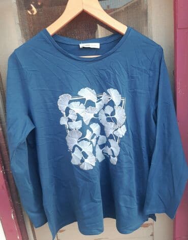 tunika boho style: XL (EU 42), Pamuk, Sa ilustracijom, bоја - Svetloplava — 5
