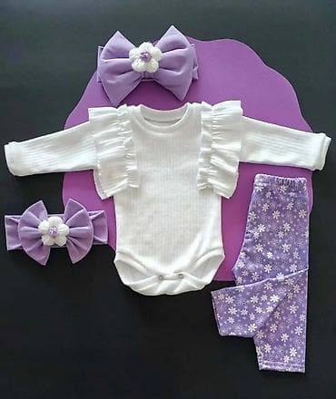 Dečiji komplet za devojčice – bodi, helanke i traka za kosu💜 Mala