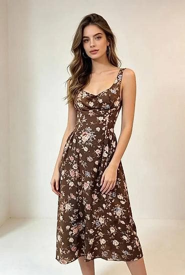 Haljine: Ženska midi haljina s cvetnim printom - Kroj: midi dužina do ispod — 5