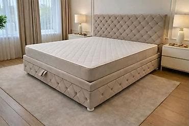 komode za terasu: Elegantan bračni krevet sa visokim tapaciranim uzglavljem - Dizajn — 1