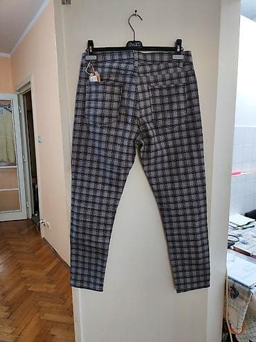 Trousers: Muške karirane pantalone – slim/skinny kroj - Dizajn: sivo-crni — 5