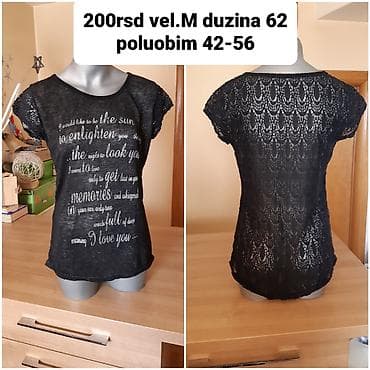 perike in: Ženska majica kratkih rukava, crna, veličina M. - Dužina: 62 cm - — 1