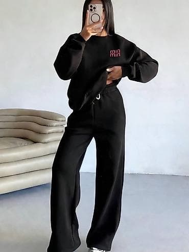 Ostalo: Ženski komplet trenerke – duks i donji deo sa širokim nogavicama - — 2