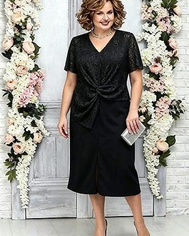 exkluzivne haljine: Haljina elegantna mid sa čipkanim gornjim delom. Midi dužina,ravan — 5