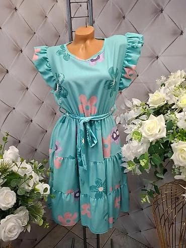 plava haljina: Letnja haljina u mentol plavoj boji sa cvetnim printom. - Kroj: midi — 1