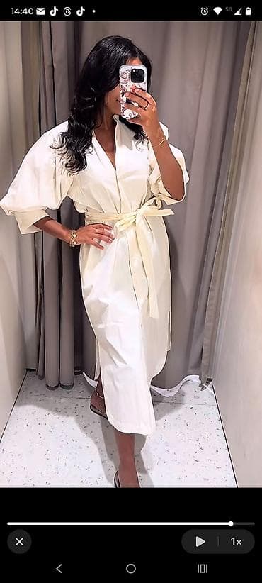 melissa obuca: Elegantna košulja-haljina u krem/beloj nijansi - Kroj: midi dužina — 4